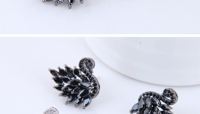 Fashion Black Swan Shape Decorated Earrings,Stud Earrings