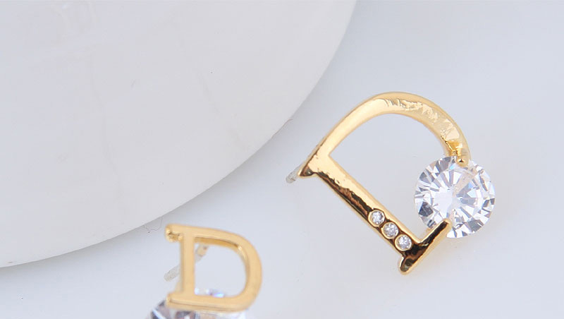 Fashion Gold Color D Letter Shape Decorated Earrings,Stud Earrings