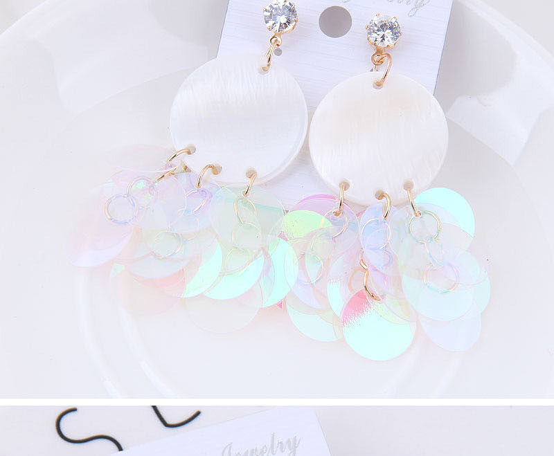 Fashion White Round Shape Decorated Paillette Earrings,Drop Earrings