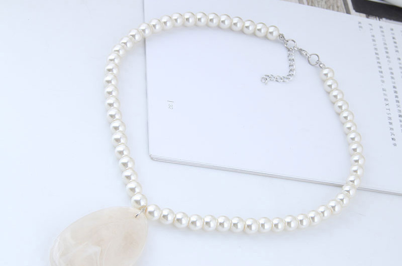 Simple White Water Drop Shape Decorated Necklace,Beaded Necklaces