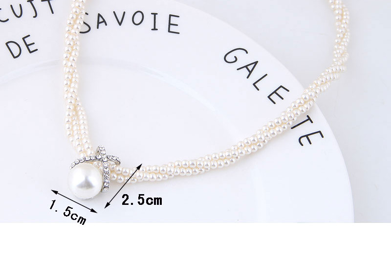 Simple White Diamond&pearl Decorated Necklace,Beaded Necklaces