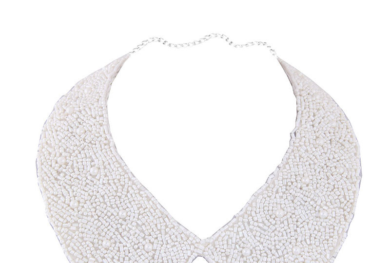 Simple White Bead Decorated Choker,Thin Scaves