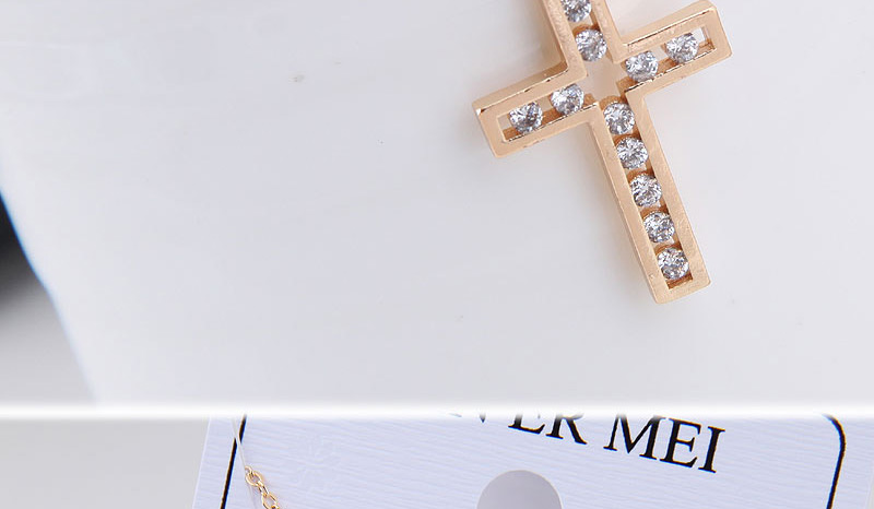 Elegant Gold Color Cross Shape Pendant Decorated Necklace,Necklaces