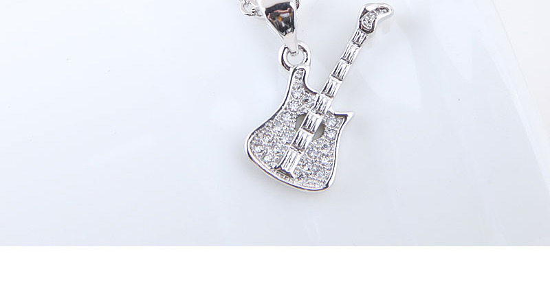 Elegant Silver Color Guitar Shape Pendant Decorated Necklace,Necklaces