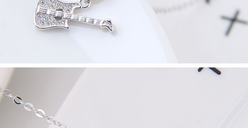 Elegant Silver Color Guitar Shape Pendant Decorated Necklace,Necklaces