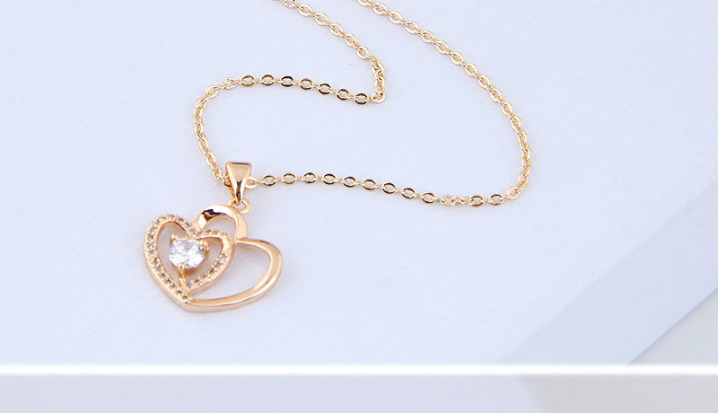 Elegant Gold Color Heart Shape Pendant Decorated Necklace,Necklaces