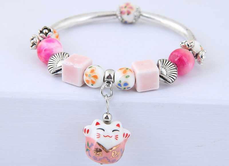 Elegant Pink Cat Pendant Decorated Bracelet,Fashion Bangles