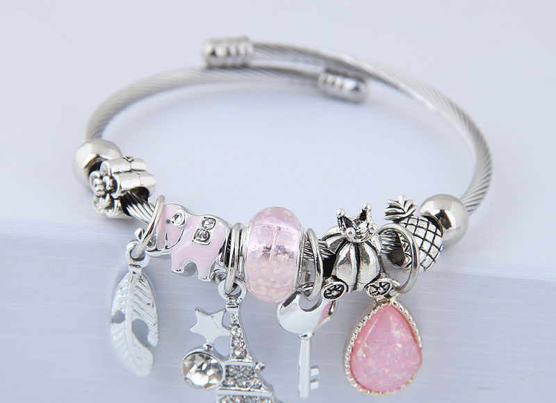 Elegant Pink Key&tower Pendant Decorated Bracelet,Fashion Bangles