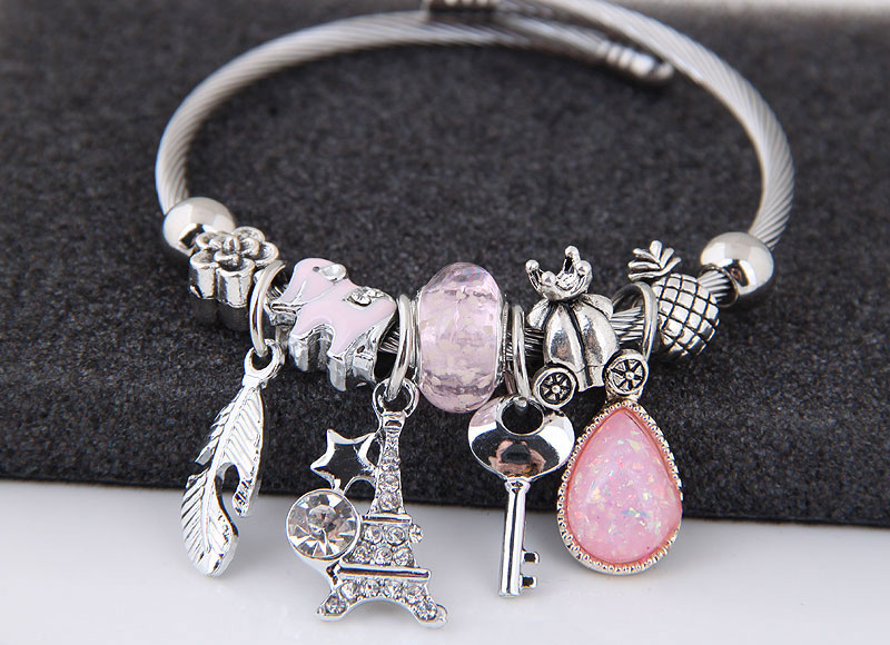 Elegant Pink Key&tower Pendant Decorated Bracelet,Fashion Bangles