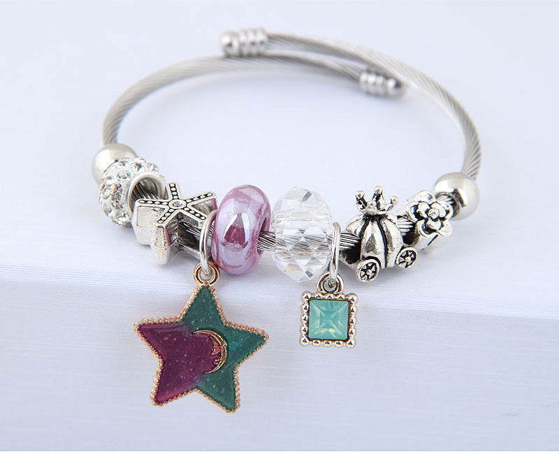 Elegant Light Pink Star&diamond Pendant Decorated Bracelet,Fashion Bangles