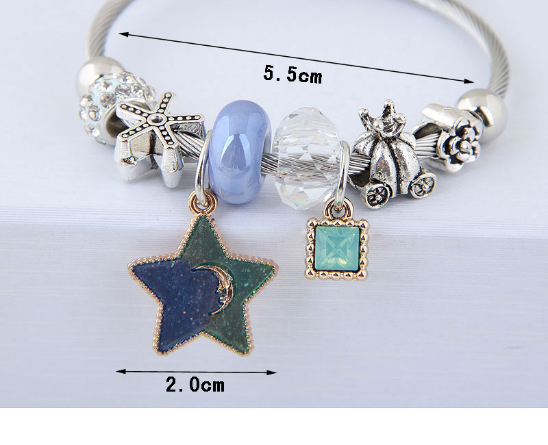 Elegant Blue+green Star&diamond Pendant Decorated Bracelet,Fashion Bangles