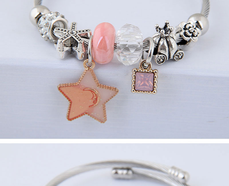 Elegant Light Pink Star&diamond Pendant Decorated Bracelet,Fashion Bangles