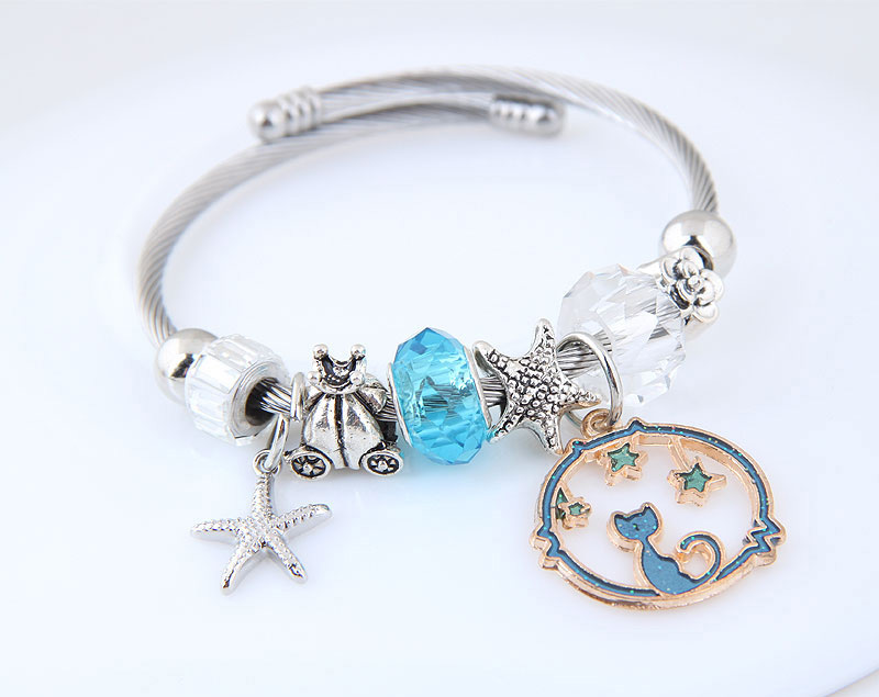Elegant Blue Starfish&cat Pendant Decorated Bracelet,Fashion Bangles