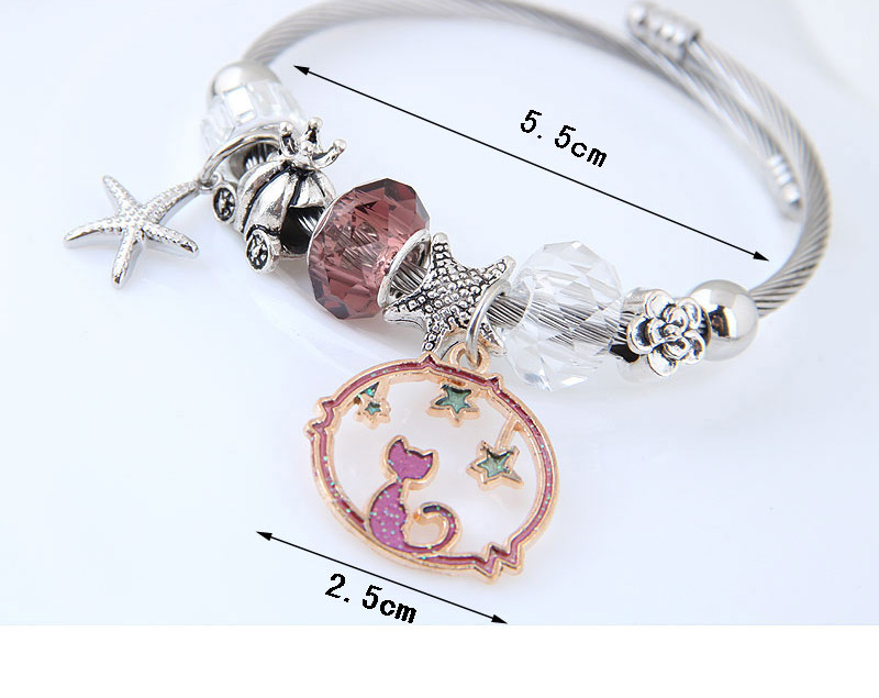Elegant Purple Starfish&cat Pendant Decorated Bracelet,Fashion Bangles