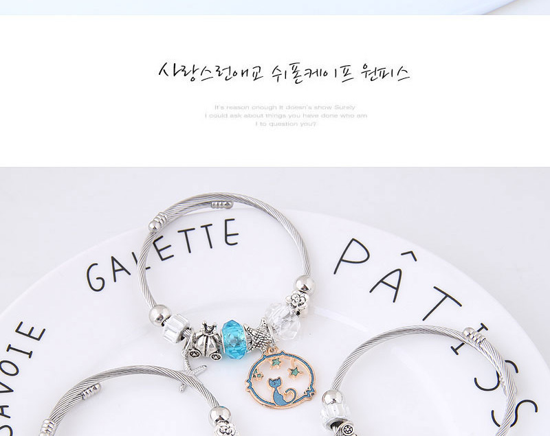 Elegant Blue Starfish&cat Pendant Decorated Bracelet,Fashion Bangles