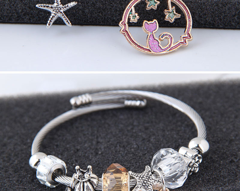 Elegant Champagne Starfish&cat Pendant Decorated Bracelet,Fashion Bangles
