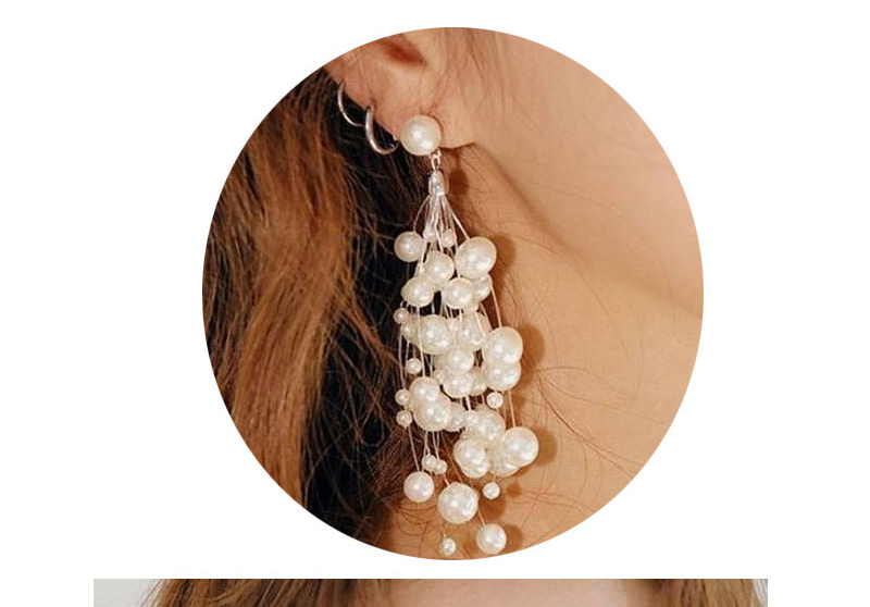 Elegant Silver Color Full Pearls Decorated Long Earrings,Drop Earrings