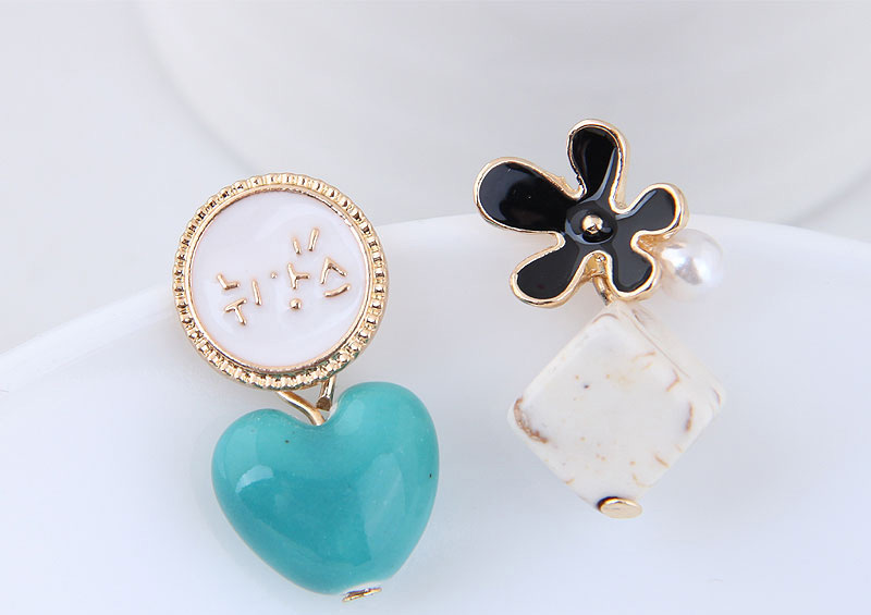 Elegant Blue+black Heart Shape&flower Decorated Earrings,Stud Earrings