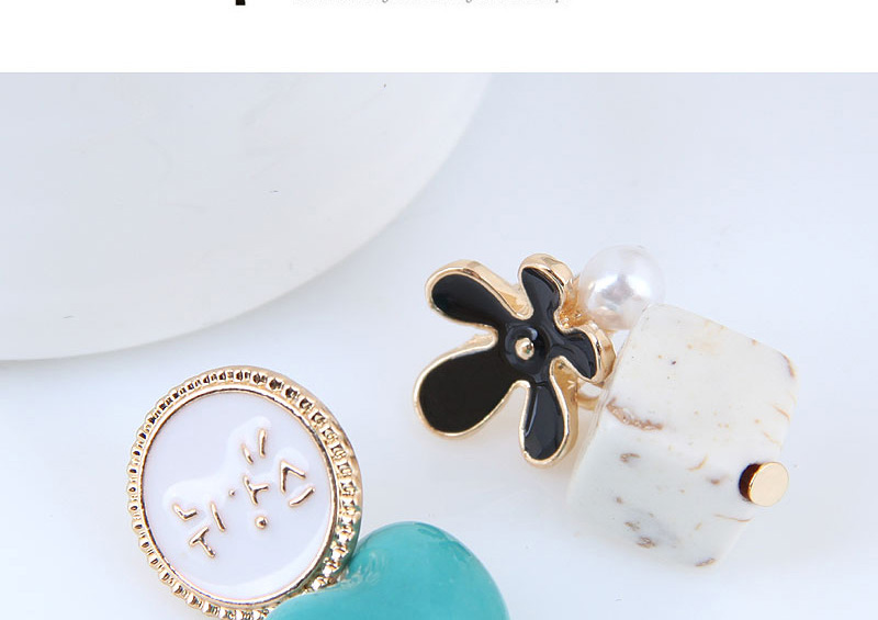 Elegant Blue+black Heart Shape&flower Decorated Earrings,Stud Earrings