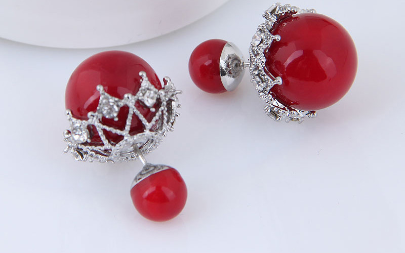 Elegant Red Pearls&diamond Decorated Simple Earrings,Stud Earrings