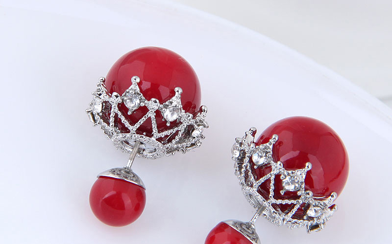 Elegant Red Pearls&diamond Decorated Simple Earrings,Stud Earrings