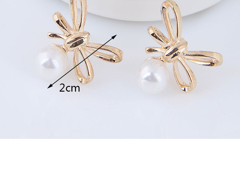 Elegant White+gold Color Bowknot&pearls Decorated Earrings,Stud Earrings