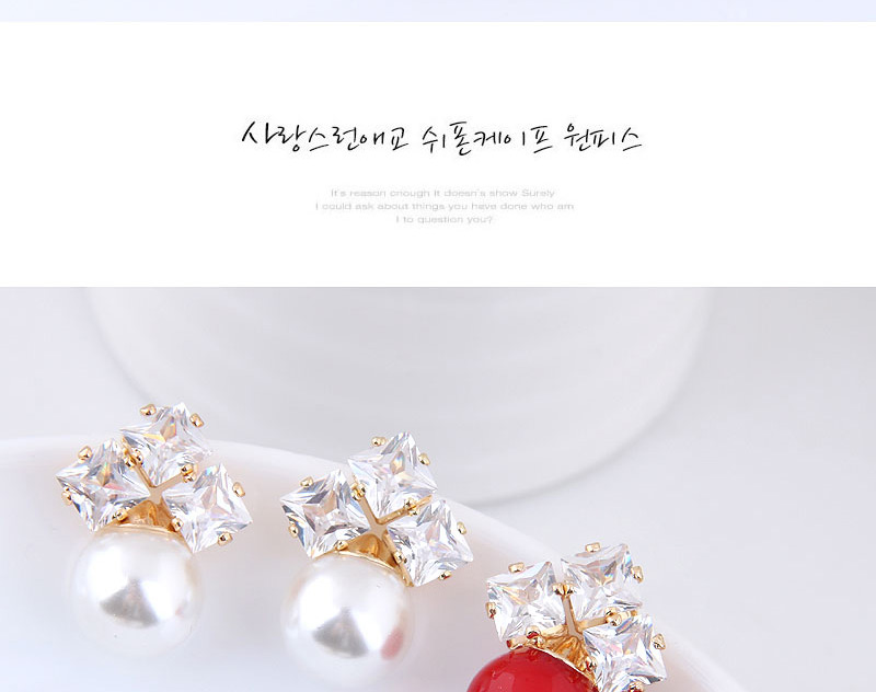 Elegant Red+white Pearls&diamond Decorated Simple Earrings,Stud Earrings