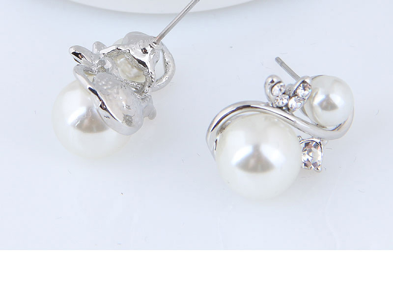 Elegant Silver Color Pearls Decorated S Shape Earrings,Stud Earrings