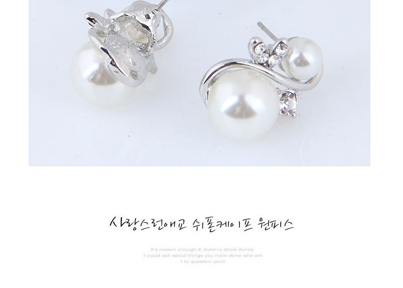 Elegant Silver Color Pearls Decorated S Shape Earrings,Stud Earrings