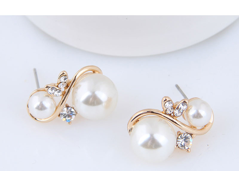 Elegant Gold Color Pearls Decorated S Shape Earrings,Stud Earrings