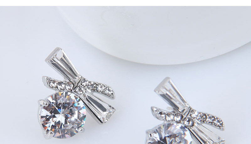 Elegant White Bowknot Shape Decorated Earrings,Stud Earrings
