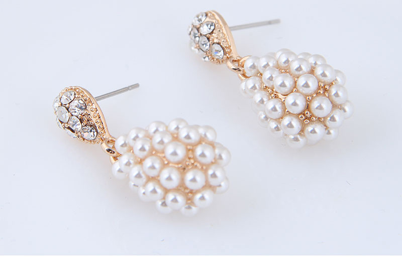 Elegant Gold Color Full Pearls Design Water Drop Shape Earrings,Stud Earrings