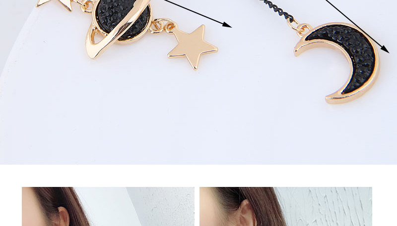 Elegant Gold Color+black Moon&star Shape Decorated Long Earrings,Drop Earrings