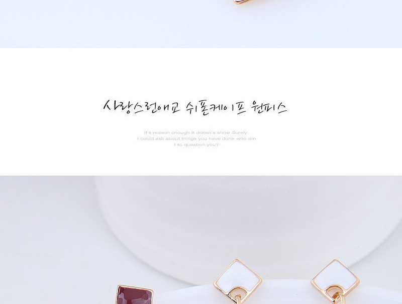 Elegant White+pink Square Shape Design Color Mathcing Earrings,Stud Earrings