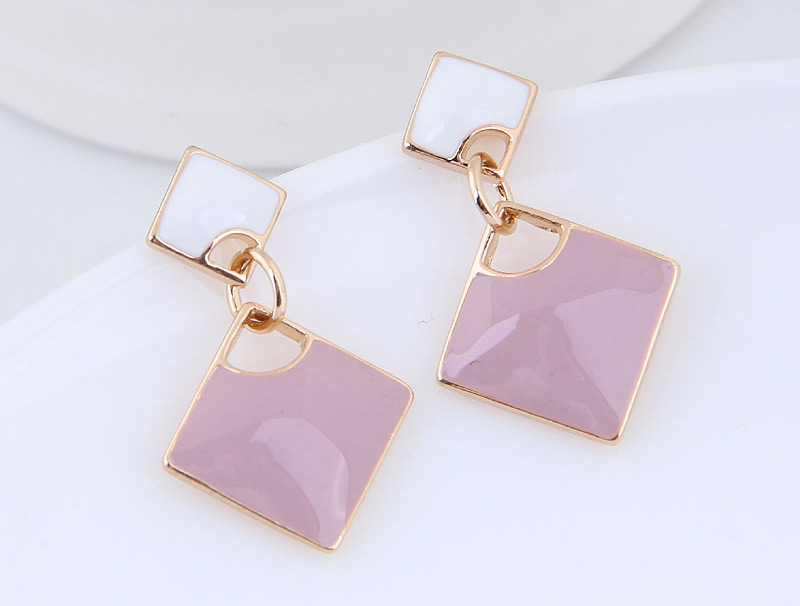 Elegant White+pink Square Shape Design Color Mathcing Earrings,Stud Earrings