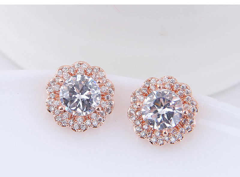 Fashion Rose Gold Round Shape Decorated Earrings,Stud Earrings