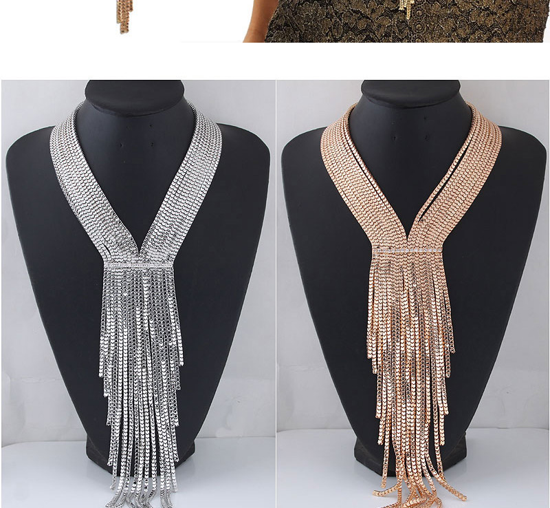 Fashion Gold Color Tassel Decorated Pure Color Necklace,Multi Strand Necklaces