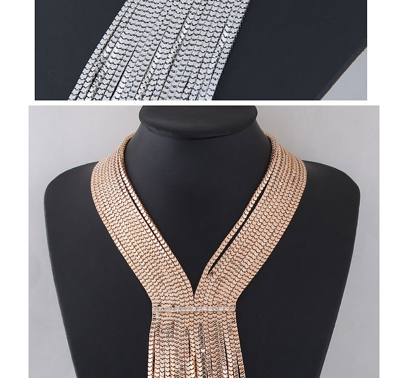 Fashion Silver Color Tassel Decorated Pure Color Necklace,Multi Strand Necklaces
