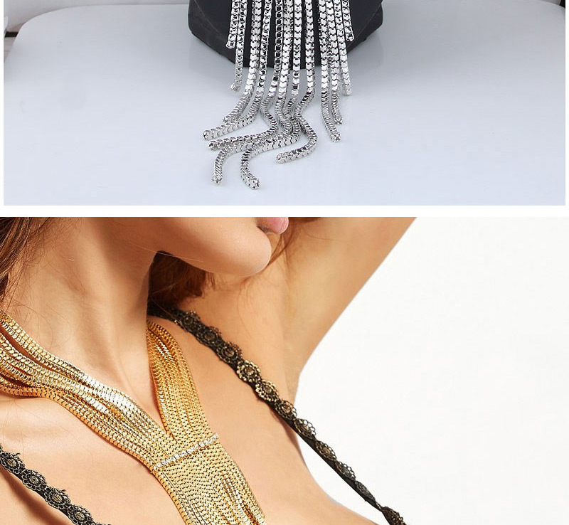 Fashion Silver Color Tassel Decorated Pure Color Necklace,Multi Strand Necklaces