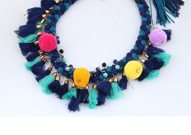 Fashion Multi-color Tassel Decorated Pom Ball Necklace,Thin Scaves
