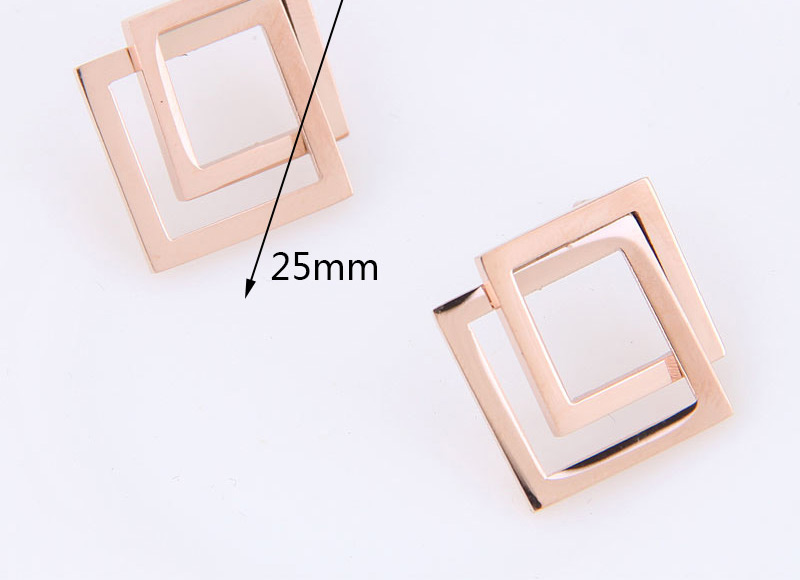 Fashion Rose Gold Square Shape Decorated Earrings,Earrings