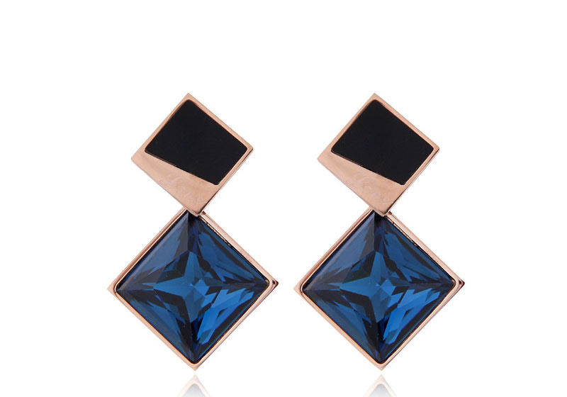 Fashion Rose Gold+sapphire Blue Square Shape Decorated Earrings,Earrings