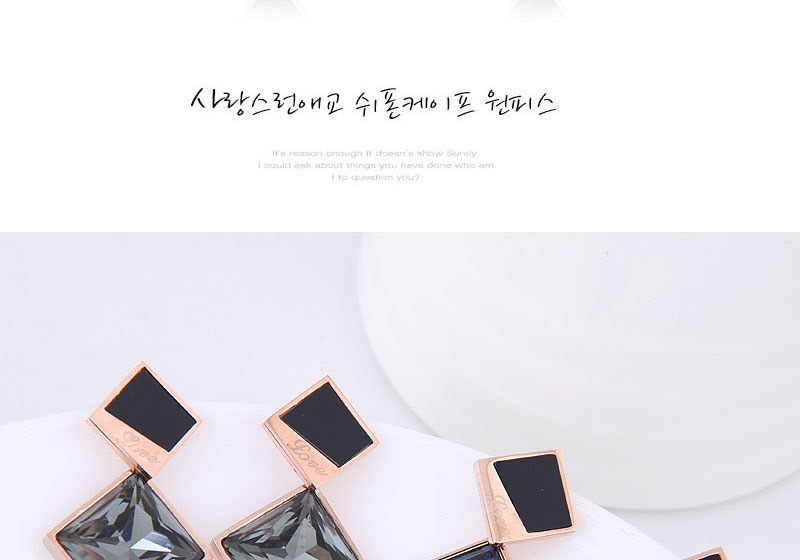 Fashion Rose Gold+sapphire Blue Square Shape Decorated Earrings,Earrings