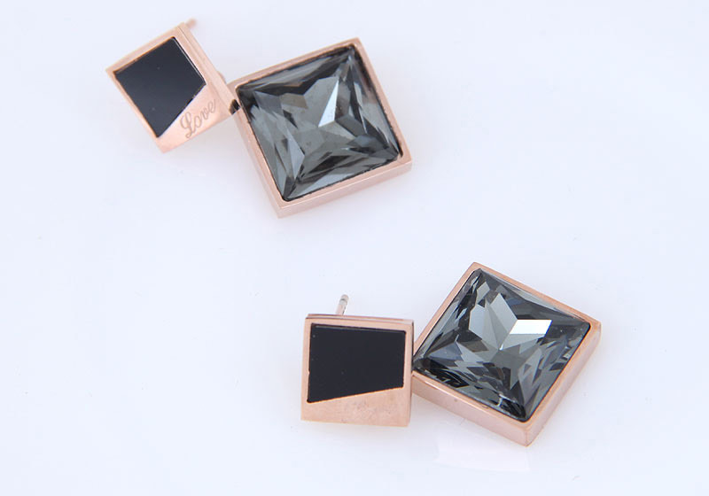 Fashion Rose Gold+black Square Shape Decorated Earrings,Earrings