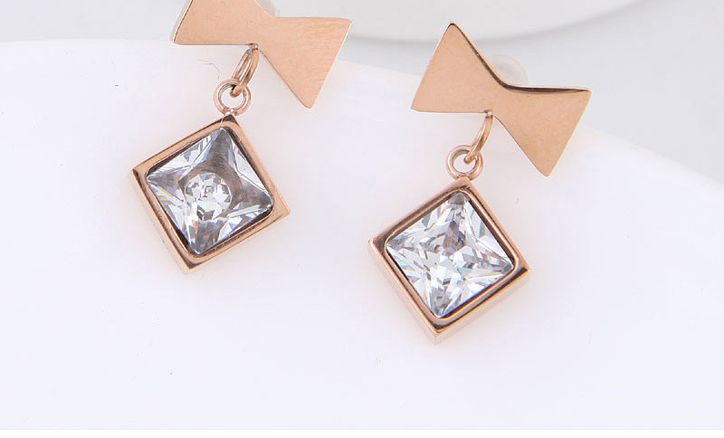 Fashion Rose Gold+sapphire Blue Bowknot Shape Decorated Earrings,Earrings