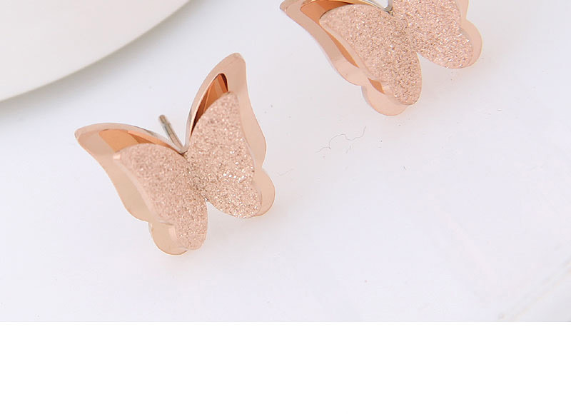 Fashion Rose Gold Butterfly Shape Decorated Earrings,Earrings