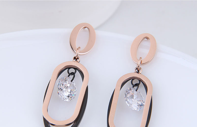 Fashion Rose Gold Oval Shape Decorated Earrings,Earrings