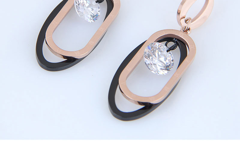Fashion Rose Gold Oval Shape Decorated Earrings,Earrings