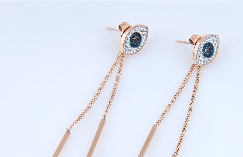 Fashion Rose Gold+sapphire Blue Eye Shape Decorated Earrings,Earrings