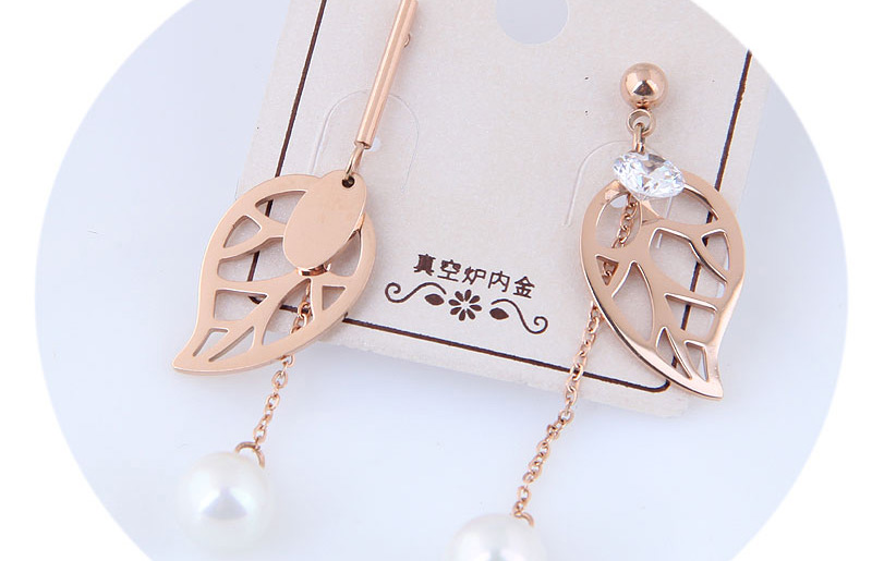 Fashion Rose Gold Leaf Shape Decorated Hollow Out Earrings,Earrings